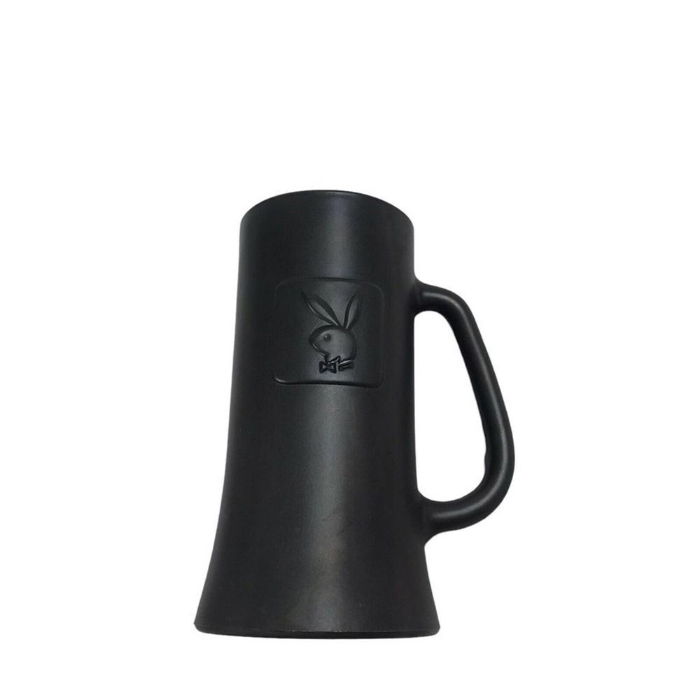 Playboy Vintage Tall Black‎ matte Glass Tankard Stein Mug raised Logo